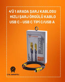 4'ü 1 Arada Usb Hızlı Şarj Ve Veri Kablosu – 65w Güç, Çoklu Bağlantı, 1.2m - 1
