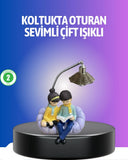 Kitap Okuyan Çift Figürlü Gece Lambası Romantik Dekoratif Masa Lambası - 1