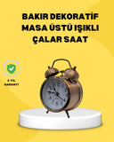 Dekoratif Bronz Renk Metal Alarmlı Masa Üstü Saat Klasik Tasarım - 1