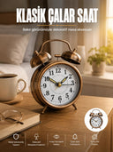 Metal Bronz Nostaljik Masa Saati Alarmlı Büyük Boy Sessiz Mekanizmalı - 1