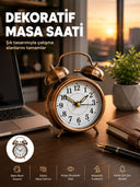 Retro Tarz Bronz Dekoratif Masa Saati Metal Gövde Yüksek Sesli Alarm - 1