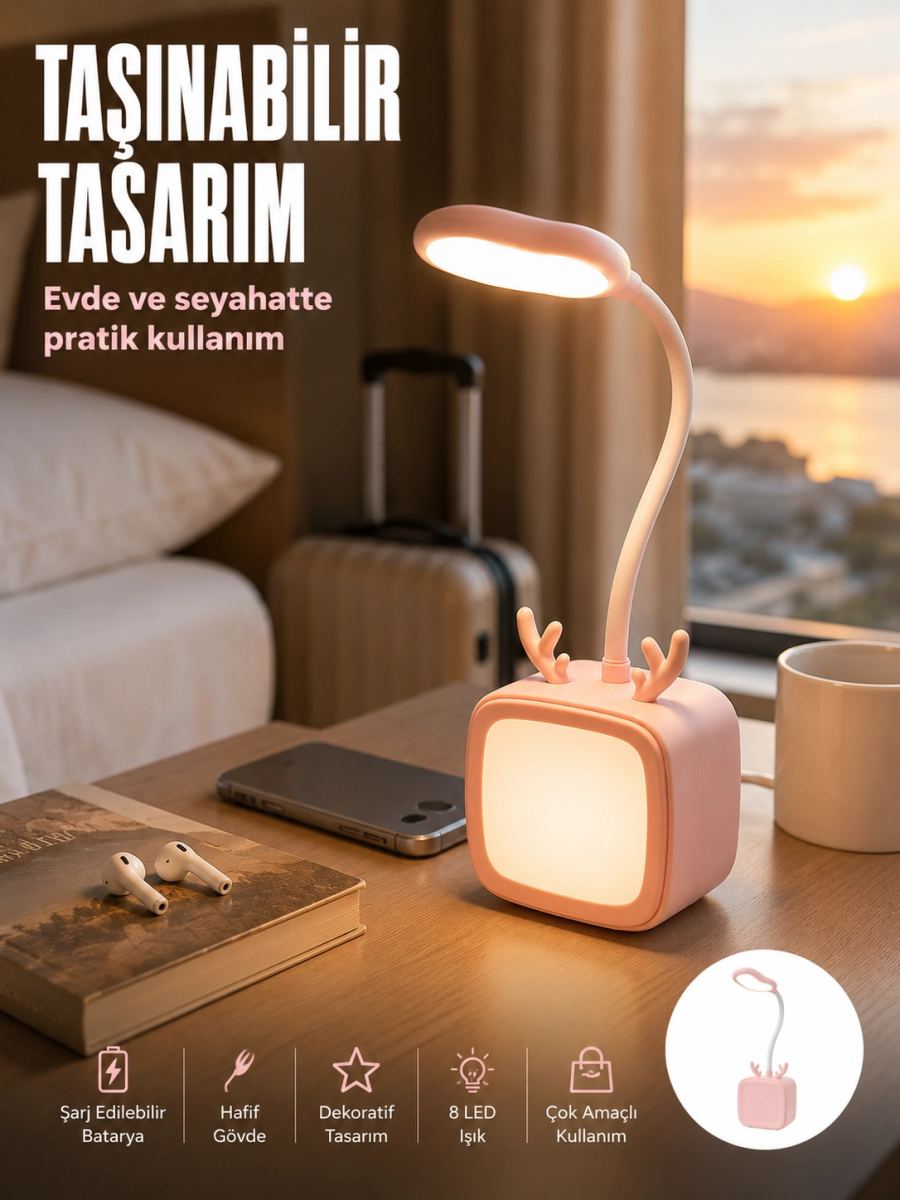 Modern Tasarımlı Şarj Edilebilir Led Gece Lambası