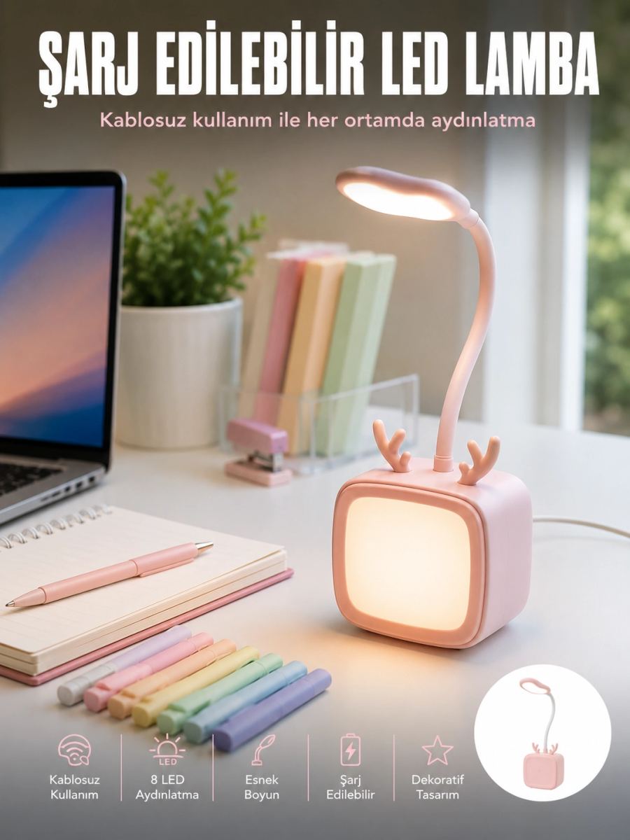 Esnek Gövdeli Led Masa Lambası Taşınabilir Gece Aydınlatması