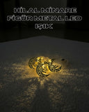 Gold Renk Metal Minareli Hilal Led Işık Pilli Ramazan Süsü - 1