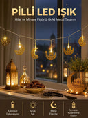 Pilli Minareli Hilal Led Işık Gold Metal Ramazan Dekorasyonu - 1