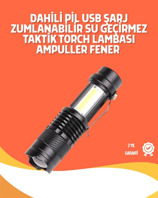 Şarjlı Led El Feneri - 14500 Pil Dahil, 4 Işık Modu, Mini Boy