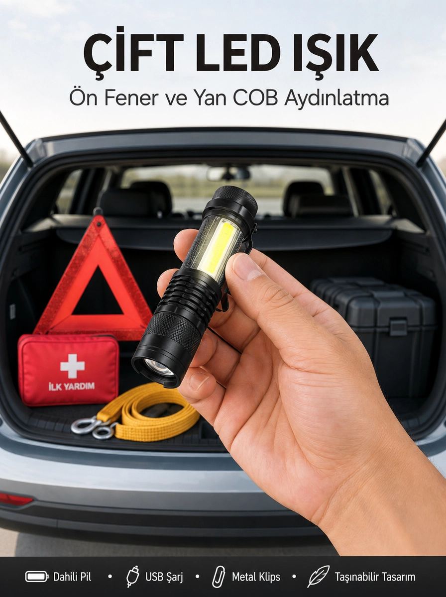 Taşınabilir Şarjlı Led Fener - 4 Modlu, 2000lm, Ayarlanabilir Odak Yeni Nesil