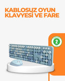Kablosuz Retro Klavye Ve Mouse Seti – 104 Tuşlu Sevimli Tasarım - 1