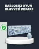 Retro Daktilo Stilli Kablosuz Klavye Mouse Seti – Sessiz Ve Şık - 1