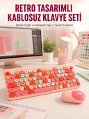 Renkli Retro Tuş Takımlı Klavye – 3 Cihaz Bağlantısı, Medya Kısayol Tuşları Yeni Nesil - 1