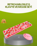 Bluetooth Retro Kablosuz Klavye Ve Mouse Seti – 3 Cihaz Bağlantılı, Sessiz Tuş, Uzun Pil Ömrü - 1