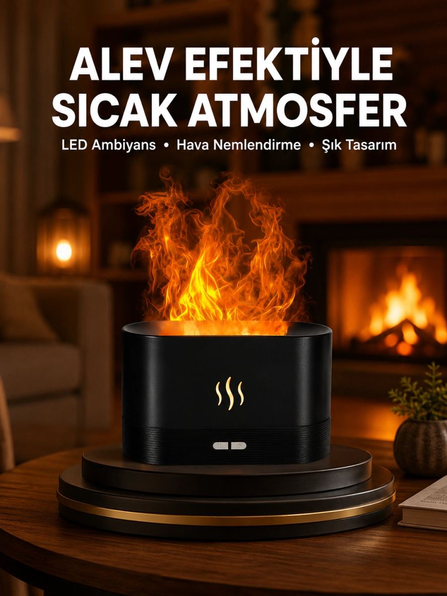 Modern Tasarımlı Alev Efektli Led Aromaterapi Hava Nemlendirici Yeni Nesil