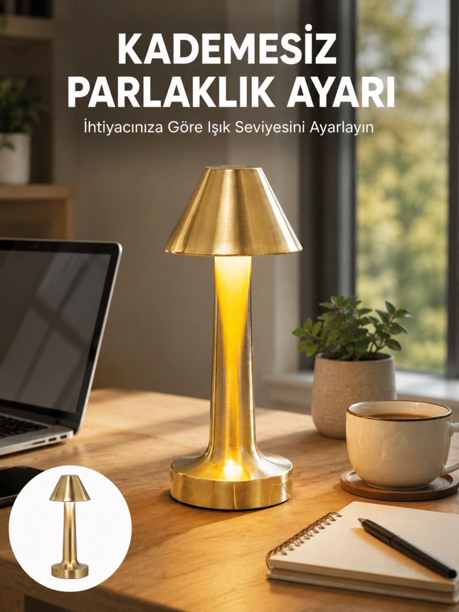 Led Masa Lambası 3 Renk Ayarlı Şarjlı Kablosuz Modern Tasarım Yeni Nesil