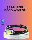Beyaz Led Işık Sensörlü Kafa Lambası Lityum Batarya Led El Fenerli Şarjlı - 1