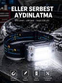 Kompakt Led Kafs Feneri Usb Şarjlı Manyetik 2 Işık Modlu 215 Lümen Yeni Nesil - 1