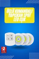 Yapışkanlı 3'lü Spot Led Işık Lamba Montajsız Pilli Uzaktan Kumandalı - 2