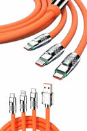 120w Silikon Metal Uçlu Led Işıklı 3 In1 Şarj Kablosu 1.2m - 1
