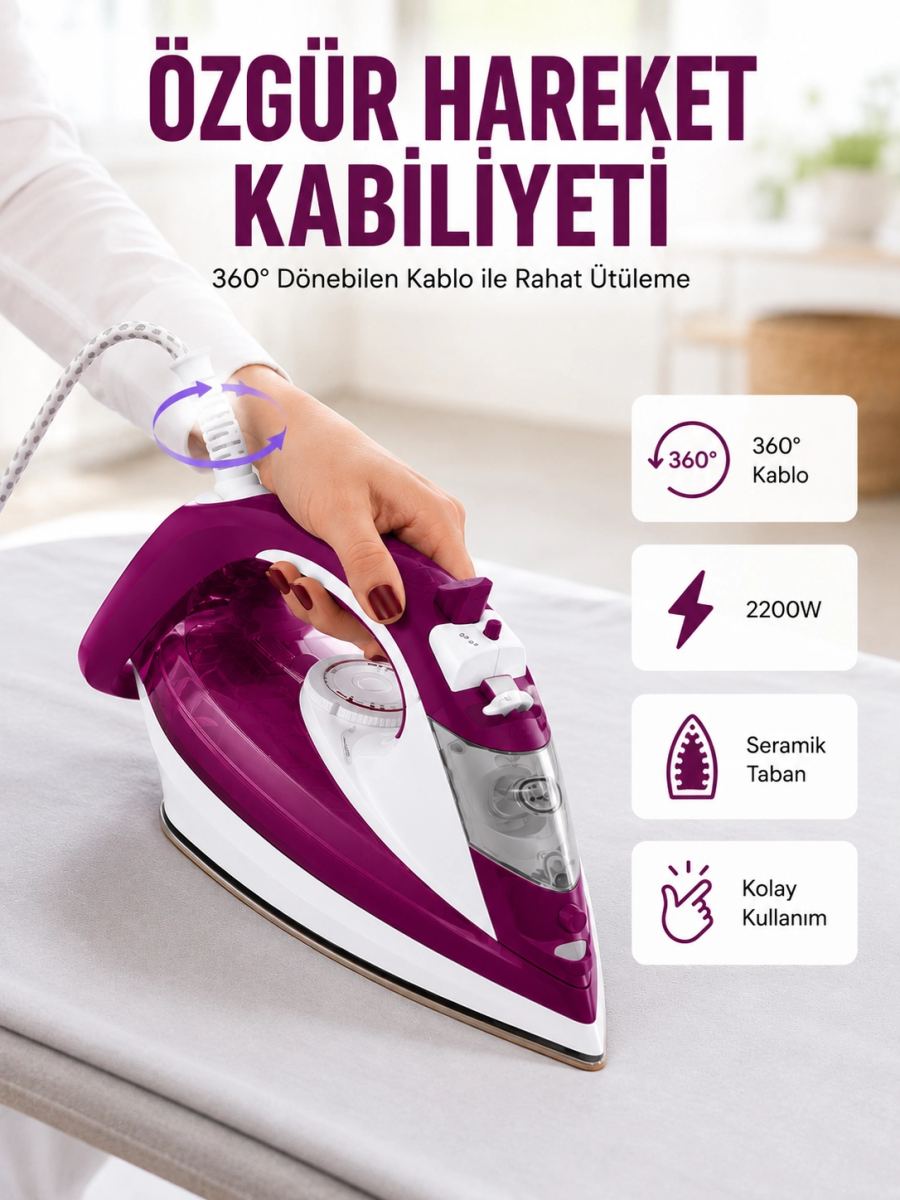 2200w Seramik Kaplama Es Tasarımı 360 Derece Dönebilir Kablosu Yeni Nesil