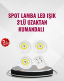 3 Lü Pilli Kablosuz Led Spot Lamba Seti Kumandalı Kolay Montaj Aydınlatma - 1