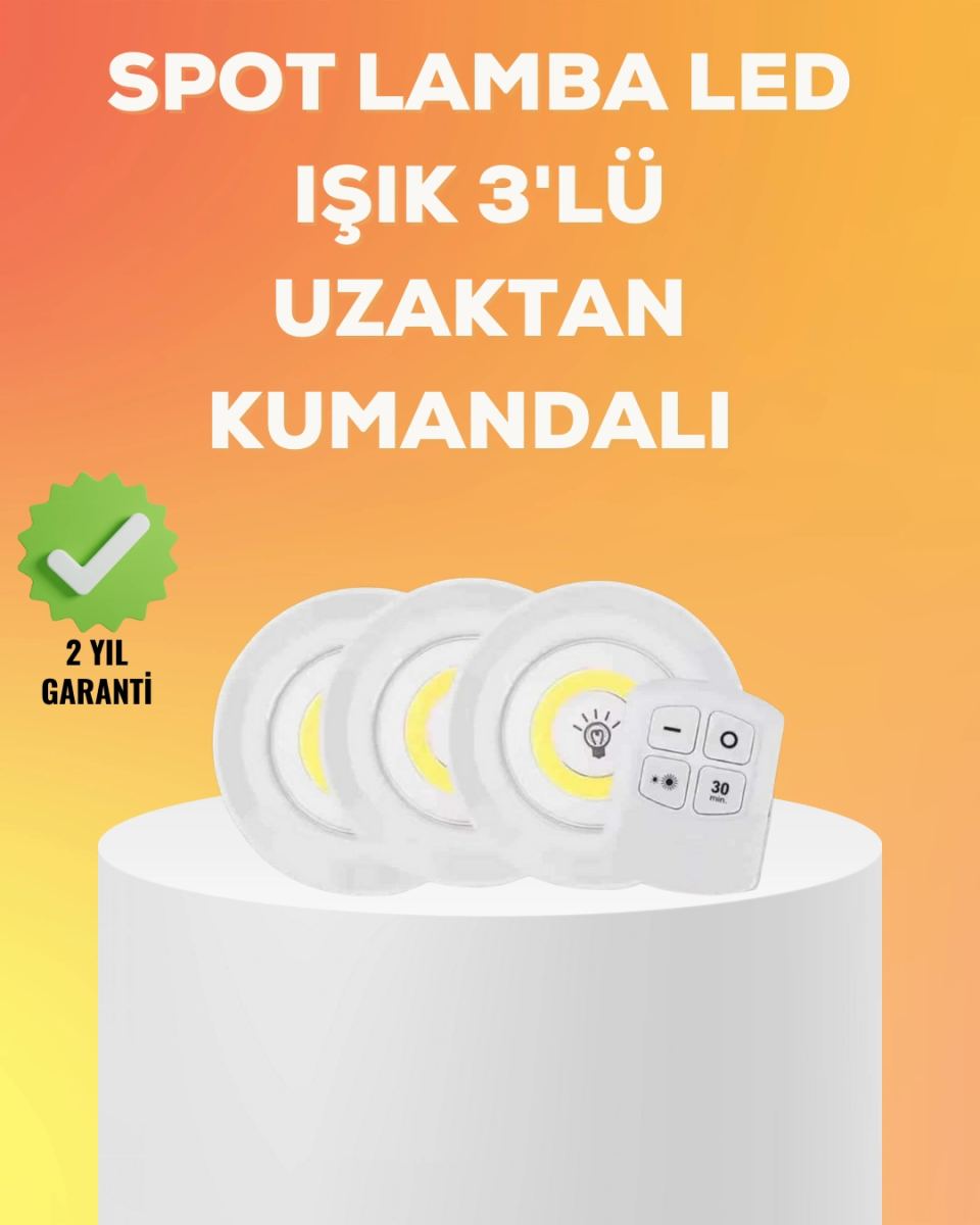 Çok Amaçlı Kullanım İçin Kablosuz Yapışkanlı 3 Lü Uzaktan Kumandalı Led Spot Lamba
