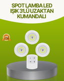 Uzaktan Kumandalı 3 Lü Kablosuz Led Spot Lamba Seti Yapışkanlı Pratik Kullanım - 1