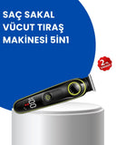 Uzun Pil Ömürlü Led Göstergeli Erkek Bakım Seti 5-in-1 Saç Sakal Tıraş Makinesi - 1