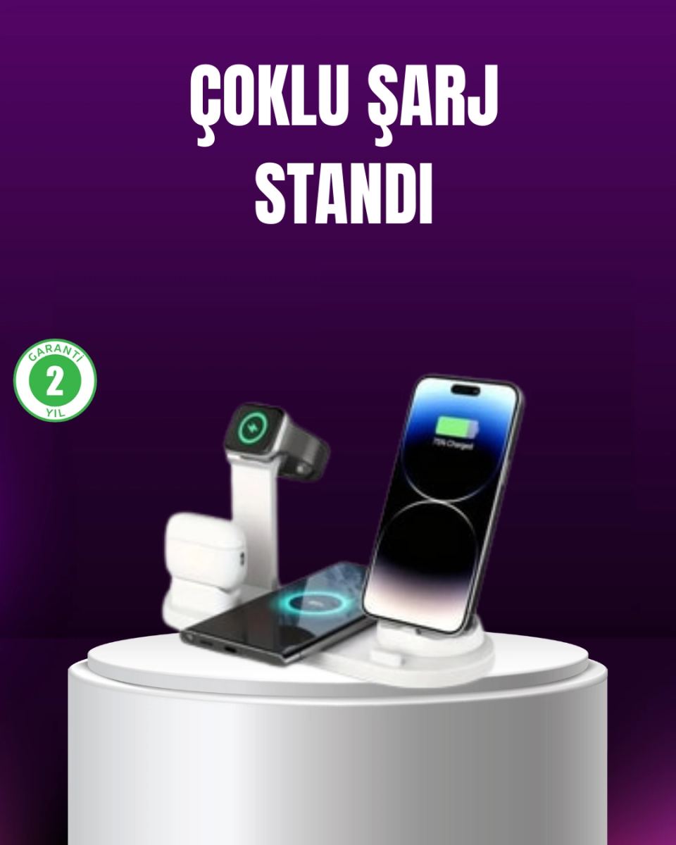 15w Hızlı Şarj Destekli 4’ü 1 Arada Kablosuz Şarj İstasyonu