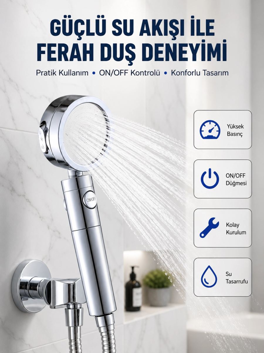 Şelale Sisi Ve Masaj Özellikli Banyo Duş Başlığı