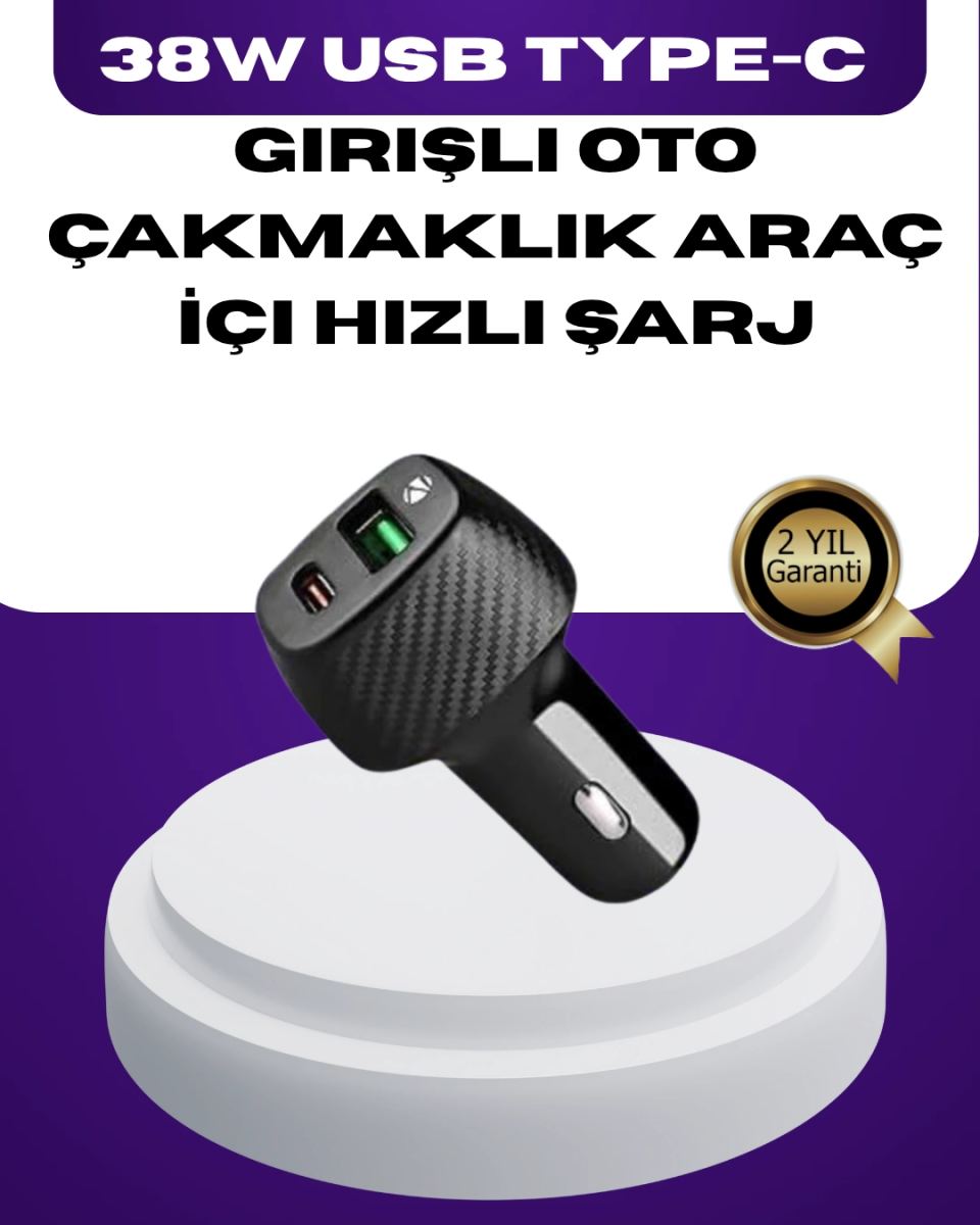 38w Çift Çıkışlı Araç Şarj Cihazı – Type-c Ve Usb Pd Destekli