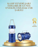 Güneş Enerjili Kızaklı Şarjlı Büyük Boy Kamp Feneri – Usb Çıkışlı, Katlanabilir, Çok Fonksiyonlu - 1