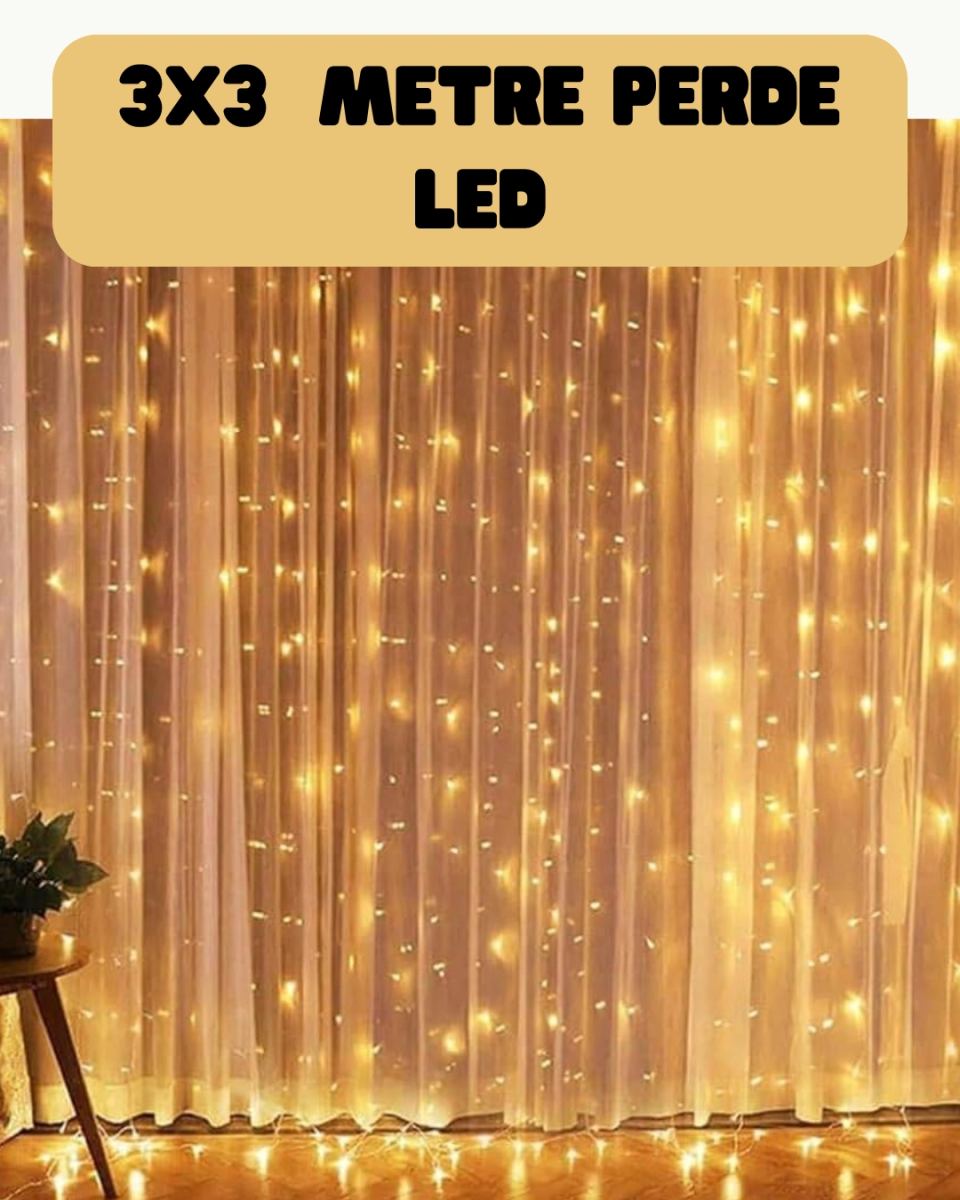 3x3 Metre Perde Led Işık Sıcak Şelale Tasarım Dekoratif Aydınlatma
