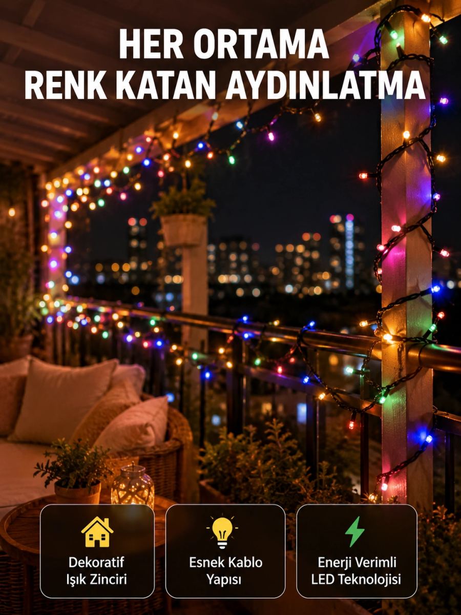 5 Metre Şeffaf Kablo Led Peri Işığı 50 Ampullü Dekoratif Led Yeni Nesil