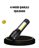 4 Mod Şarjlı Işıldak | Ultra Güçlü Cree Led | Su Geçirmez Alüminyum Gövde - 1