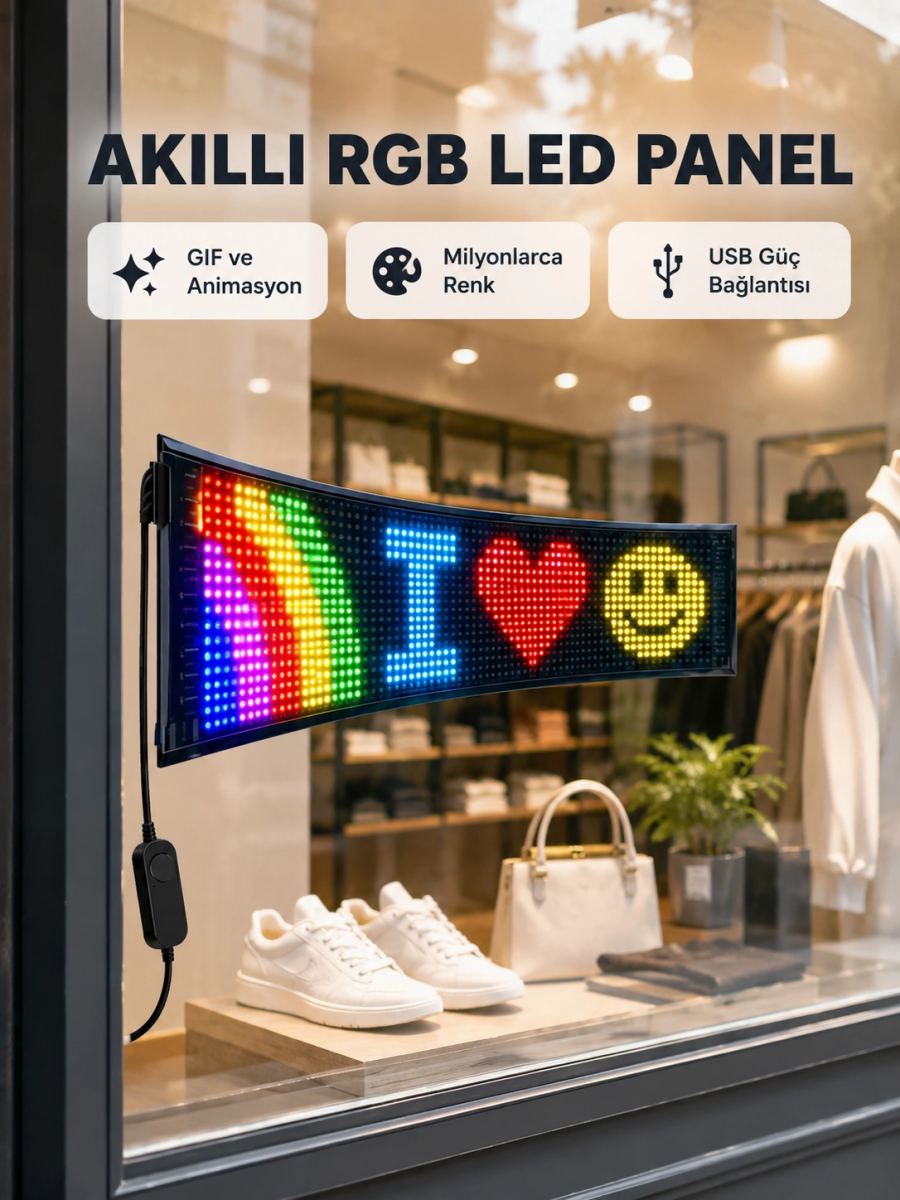 Rgb Led Panel – Usb Güç Girişli, Gıf Ve Yazı Gösterimli Akıllı Ekran
