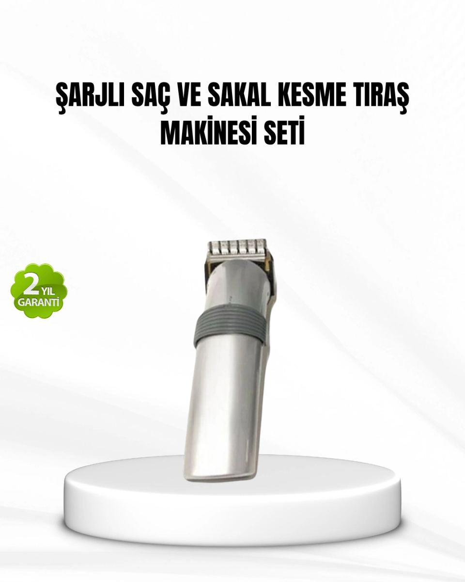Şarjlı Saç Ve Sakal Kesme Makinesi – Paslanmaz Çelik Bıçak, Ayarlanabilir Başlık
