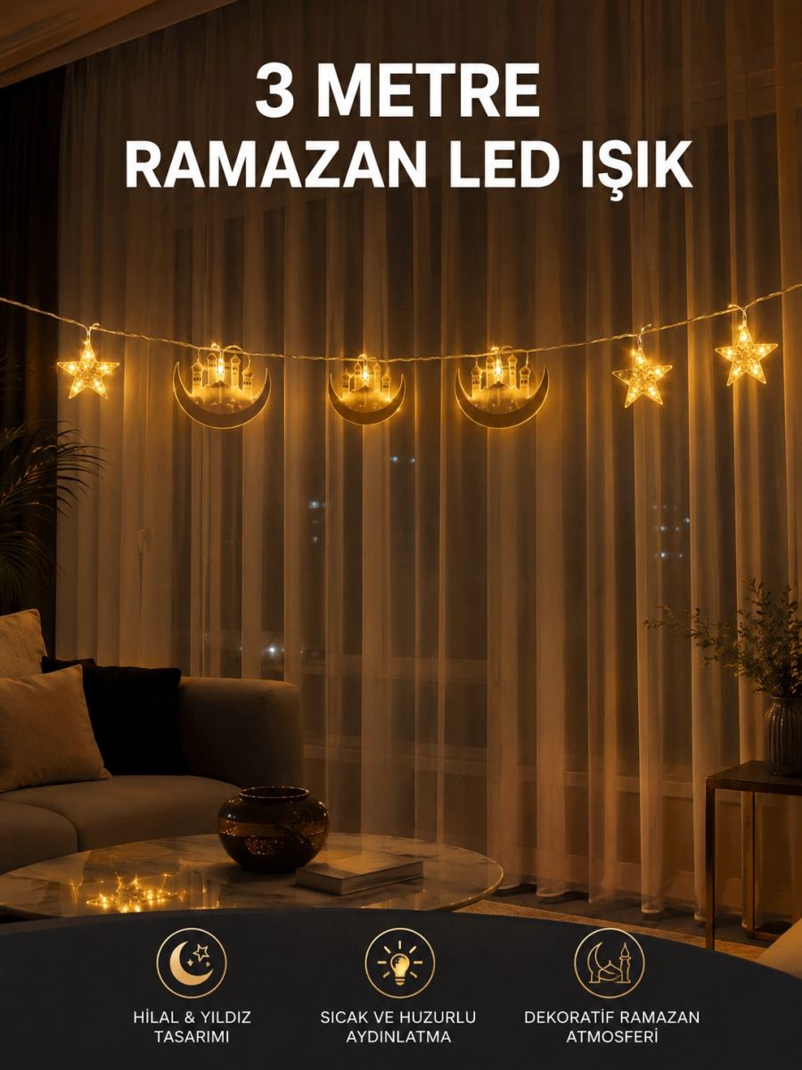 3 Metre Ramazan Led Saçak Işık Ev İçi Dekoratif Aydınlatma