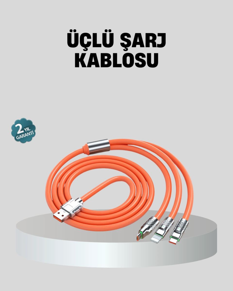 Üçlü Şarj Kablosu – Yüksek Hızlı, Dayanıklı Ve Uzun Ömürlü