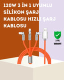 120 w Hızlı Çözüm Sunan 3'ü 1 Usb Şarj Kablosu– Sağlam Gövde - 1