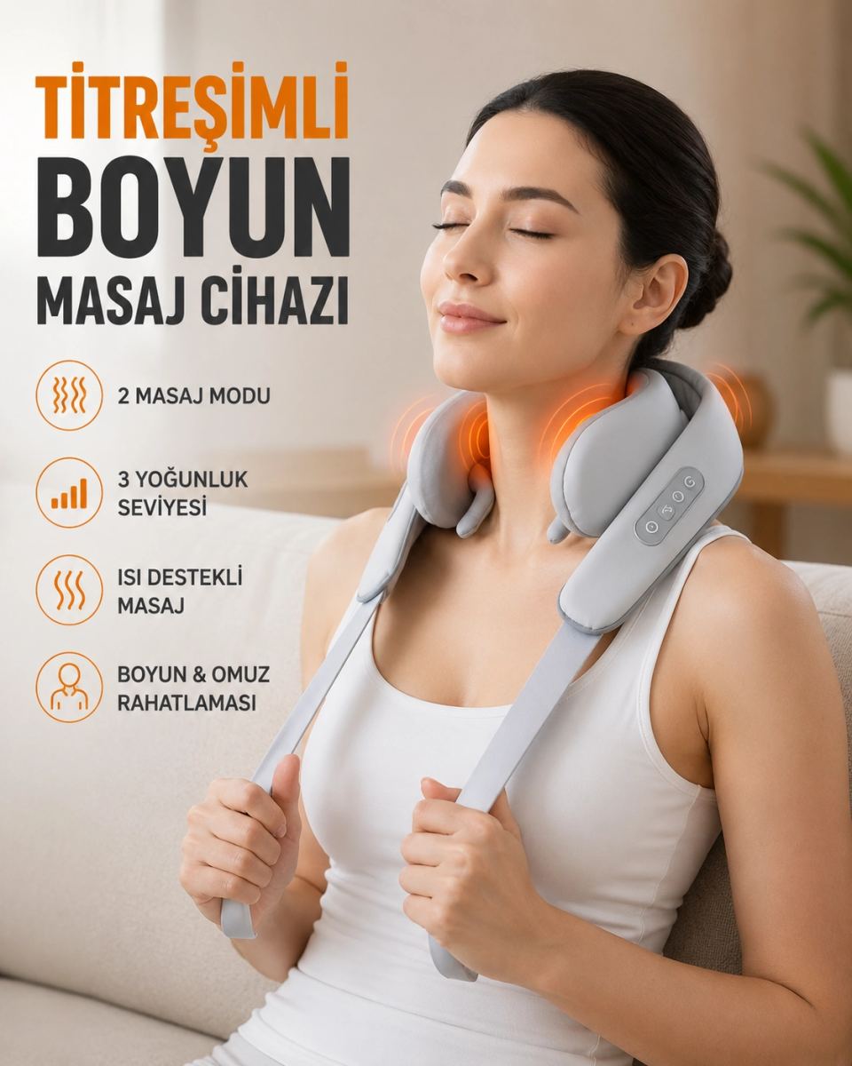 Boyun Masaj Aleti Biyonik Yoğurma Teknolojili 1800mah Şarjlı