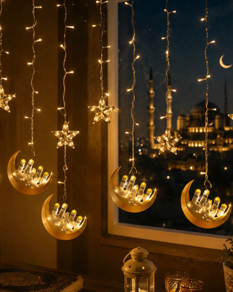 Hilal Yıldız Led Ramazan Işığı 3 Metre Dekoratif Perde Aydınlatması