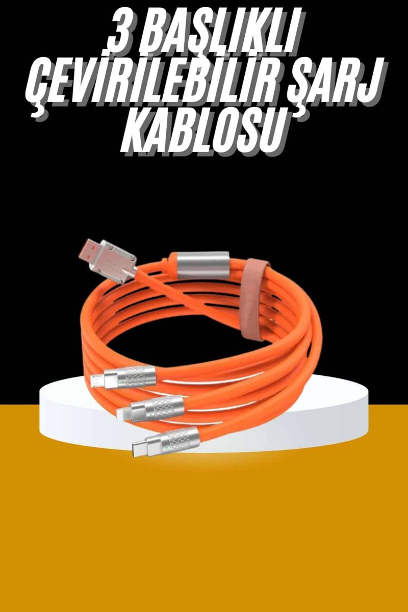 120w 3 İn 1 Uyumlu Silikon Şarj Kablosu Hızlı Şarj Kablosu