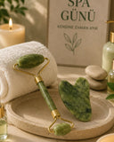 Jade Stone Yüz Bakım Seti Gua Sha Ve Roller Masaj Taşı - 1