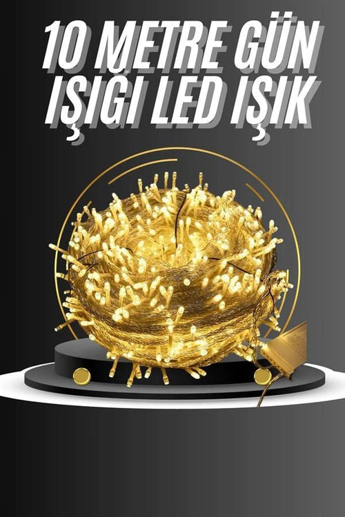 10 Metre Günışığı Led Işık Fişli Dekoratif Sarı Ton Aydınlatma 3 Modlu Led Şerit