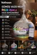 Gümüş Vazo Model Rgb Işıklı Hava Nemlendirici & Aromaterapi Difüzör – 550 Ml Kumandalı - 1