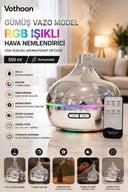 Gümüş Vazo Model Rgb Işıklı Hava Nemlendirici & Aromaterapi Difüzör – 550 Ml Kumandalı - 2