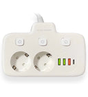 Akım Korumalı 2’li Ayrı Anahtarlı Priz, 2x Priz, 3x Usb, 1x Type-c, 2 Mt Kablo, Hızlı Şarj - 2