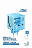 Gan+ Pd 40w Hızlı Şarj Adaptörü Çoklu Çıkış Usb-c Lightning Kablolu Hızlı Şarj Cihazı Ev Ofis Uyumlu Mavi - 1