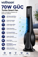 Turbo Smart Akıllı Fan Led Ekranlı Kumandalı 90° Hareketli Serinletici Soğutucu Kule Tipi Vantilatör - 1