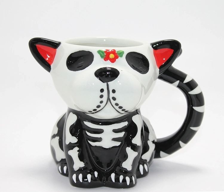 Day Of The Dead Köpek Figürlü 3d Kabartmalı Porselen Kupa Alk4896