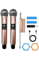 Profesyonel Çiftli Kablosuz Mikrofon Seti Karaoke Şarj Edilebilir 50 Metre Mesafe Rose - 1